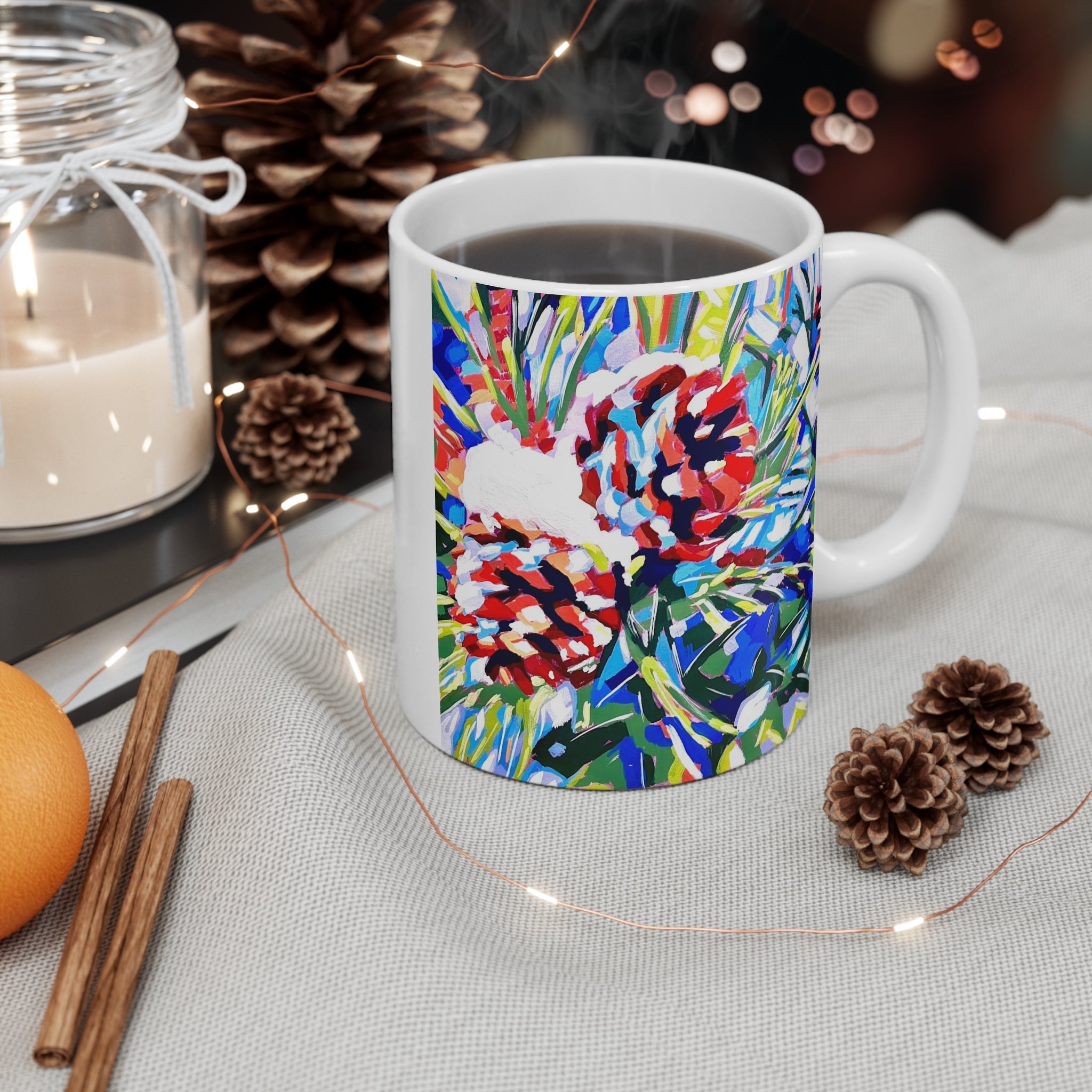 Pinecone Holiday Mug – Colorful Festive Pinecone Coffee Cup (11oz)