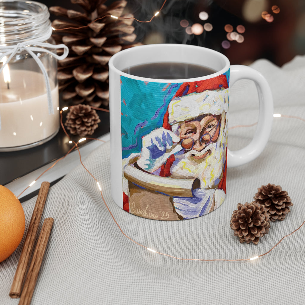 Santa Claus Reading List Mug | Christmas Santa Illustration, Holiday Coffee Cup