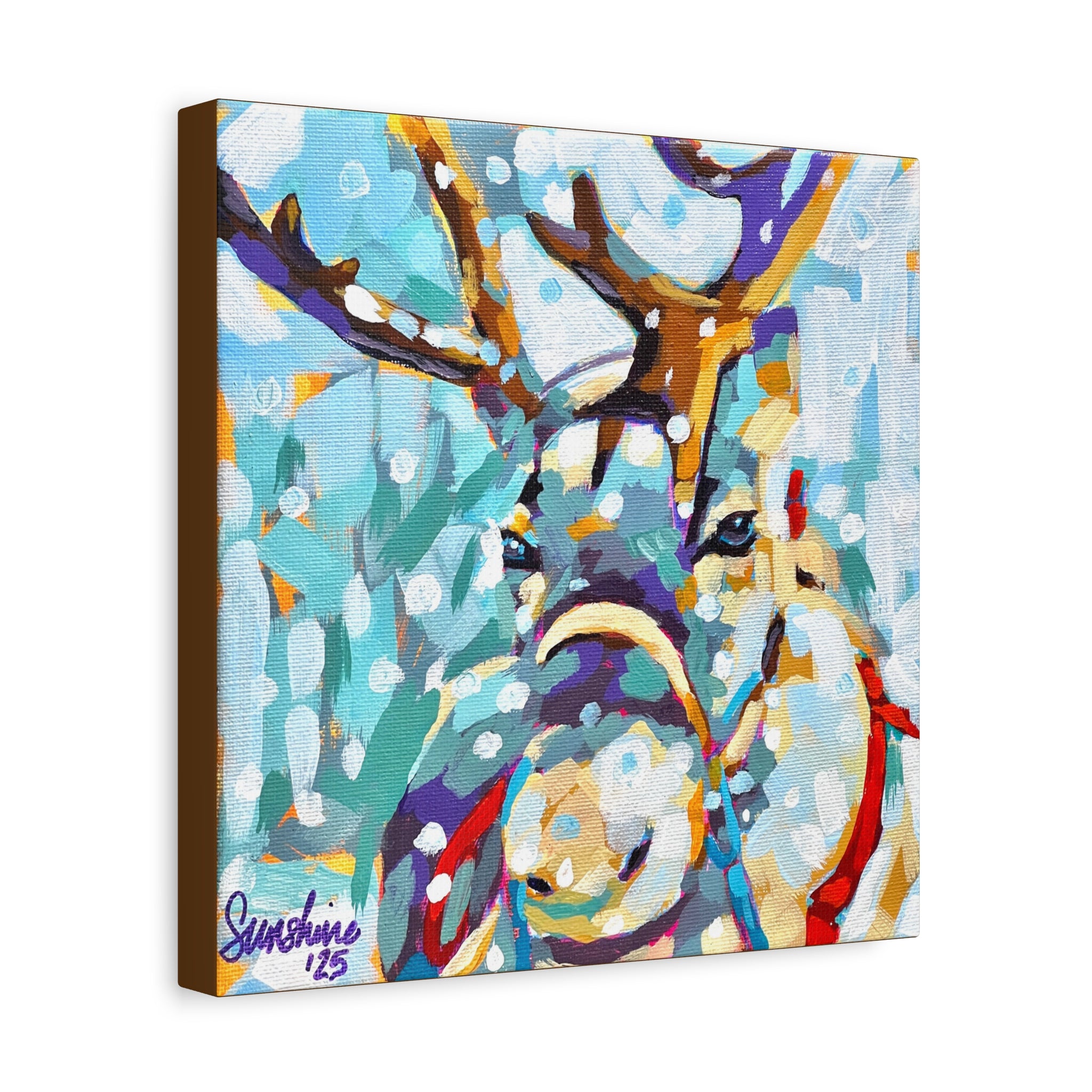 Colorful Reindeer Print on Canvas | Stretched Matte Wall Art