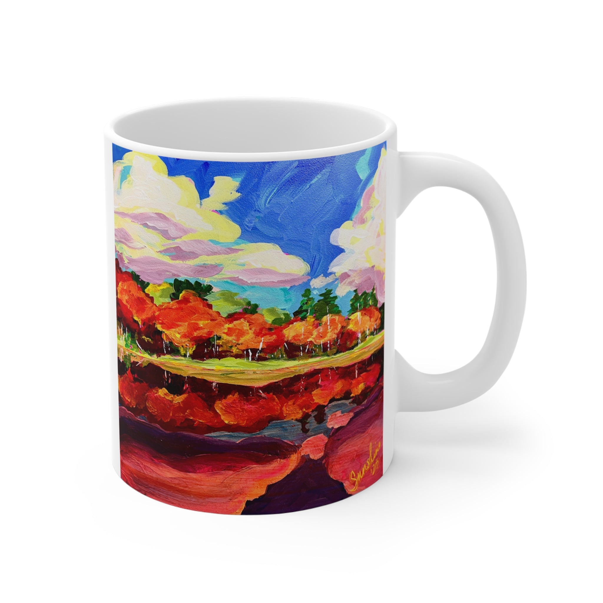 Autumn Lake Reflection Mug | Colorful Fall Landscape, Painted Trees