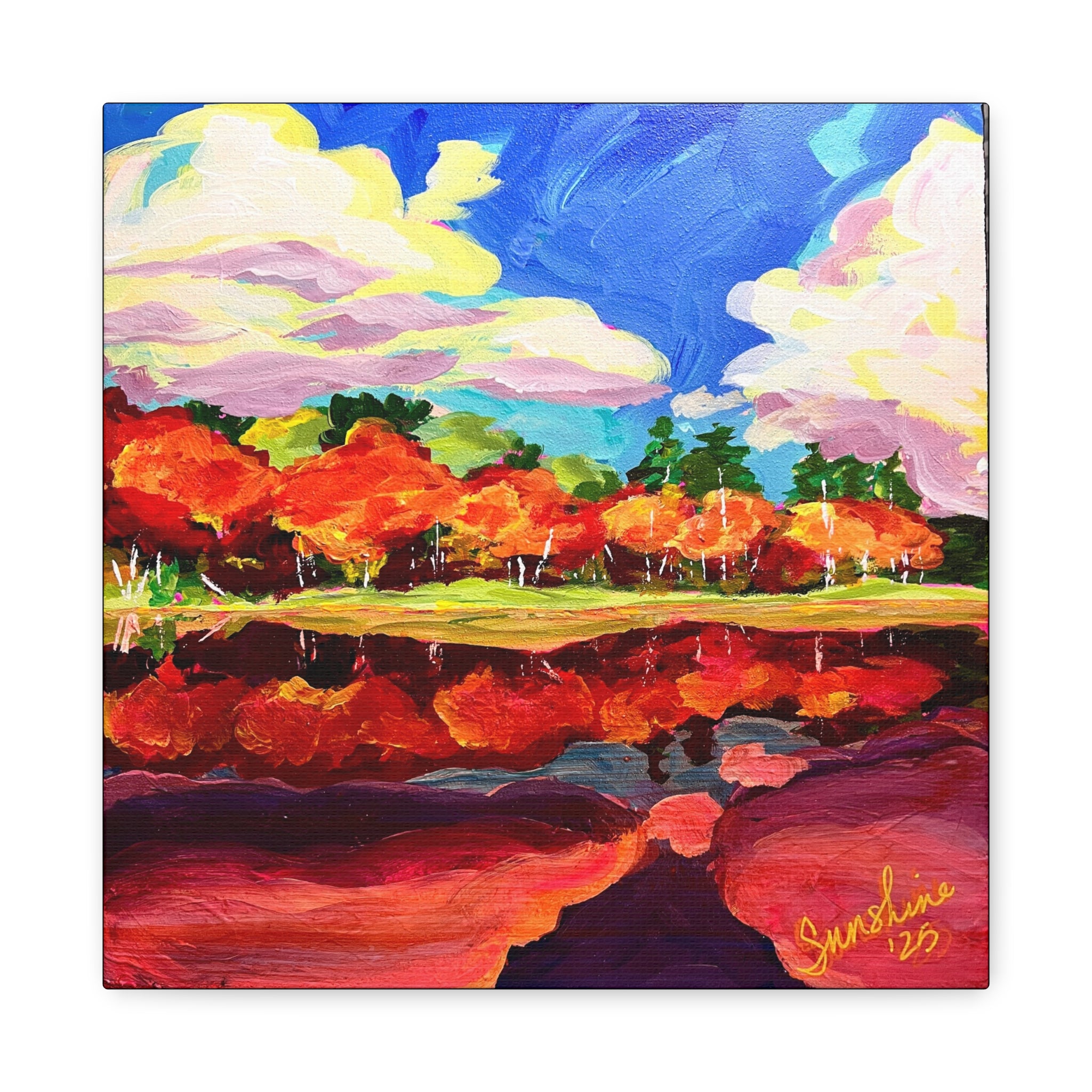 Autumn Lake Reflection Print on Canvas | Matte Stretched Wall Art