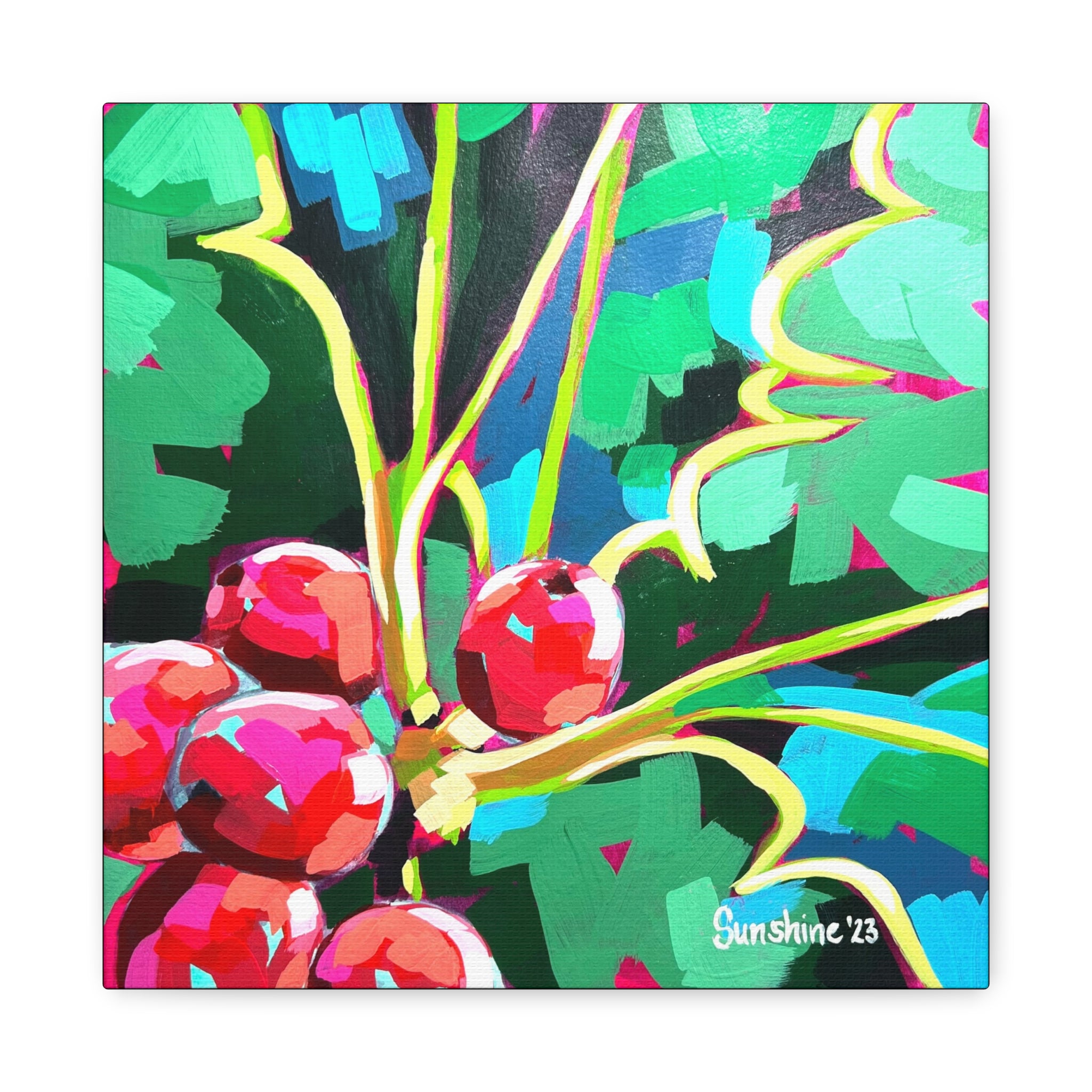 Holly Berries Print on Canvas, Stretched, 1.25"
