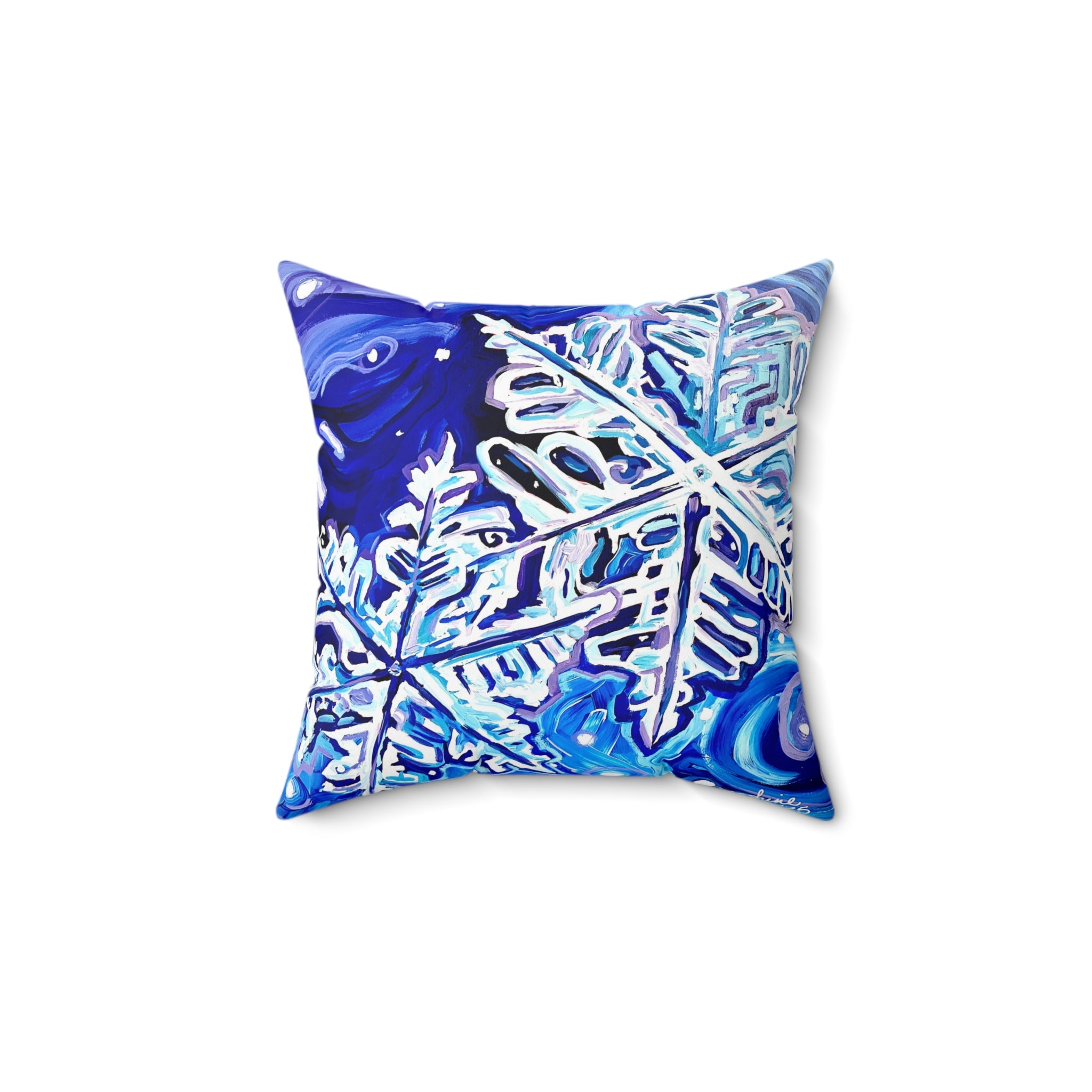 Blue Snowflake Pillow | Winter Snow Crystal Decorative Pillow