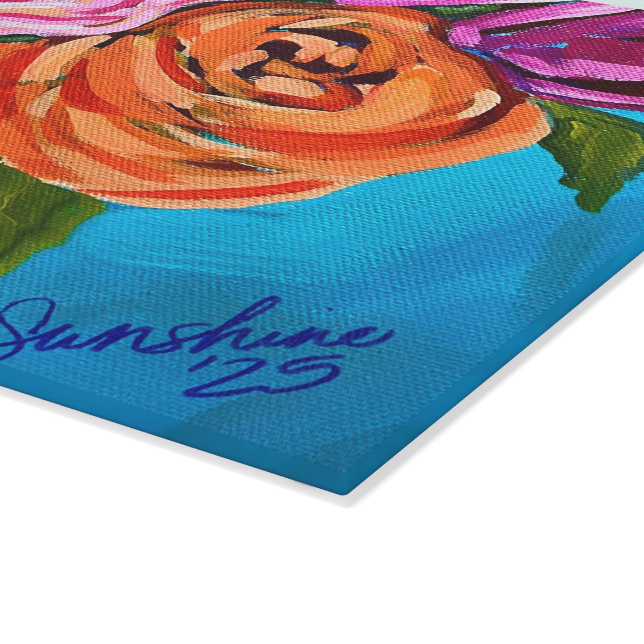 Bright Floral Bouquet Glass Cutting Board | Colorful Flower Kitchen Decor