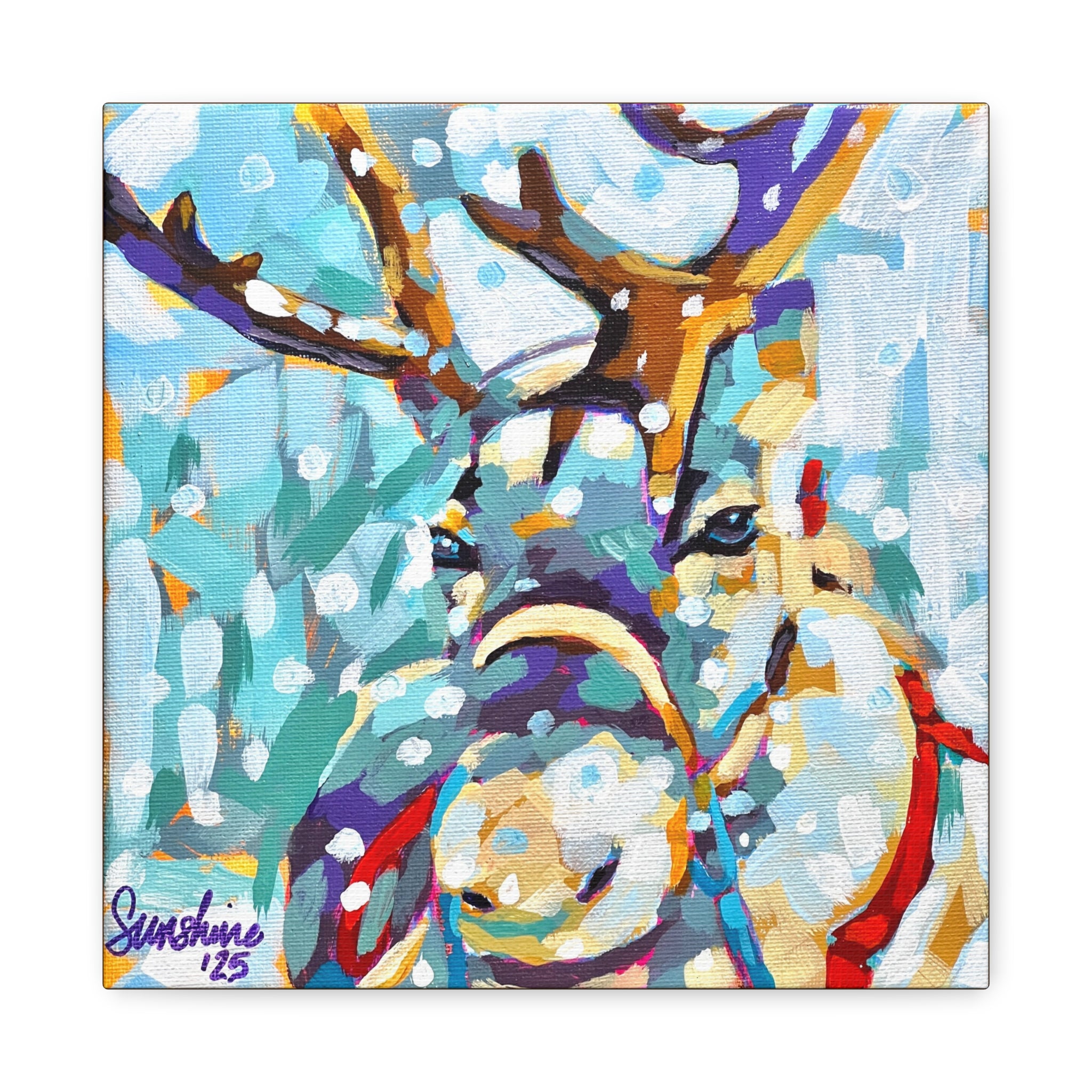 Colorful Reindeer Print on Canvas | Stretched Matte Wall Art