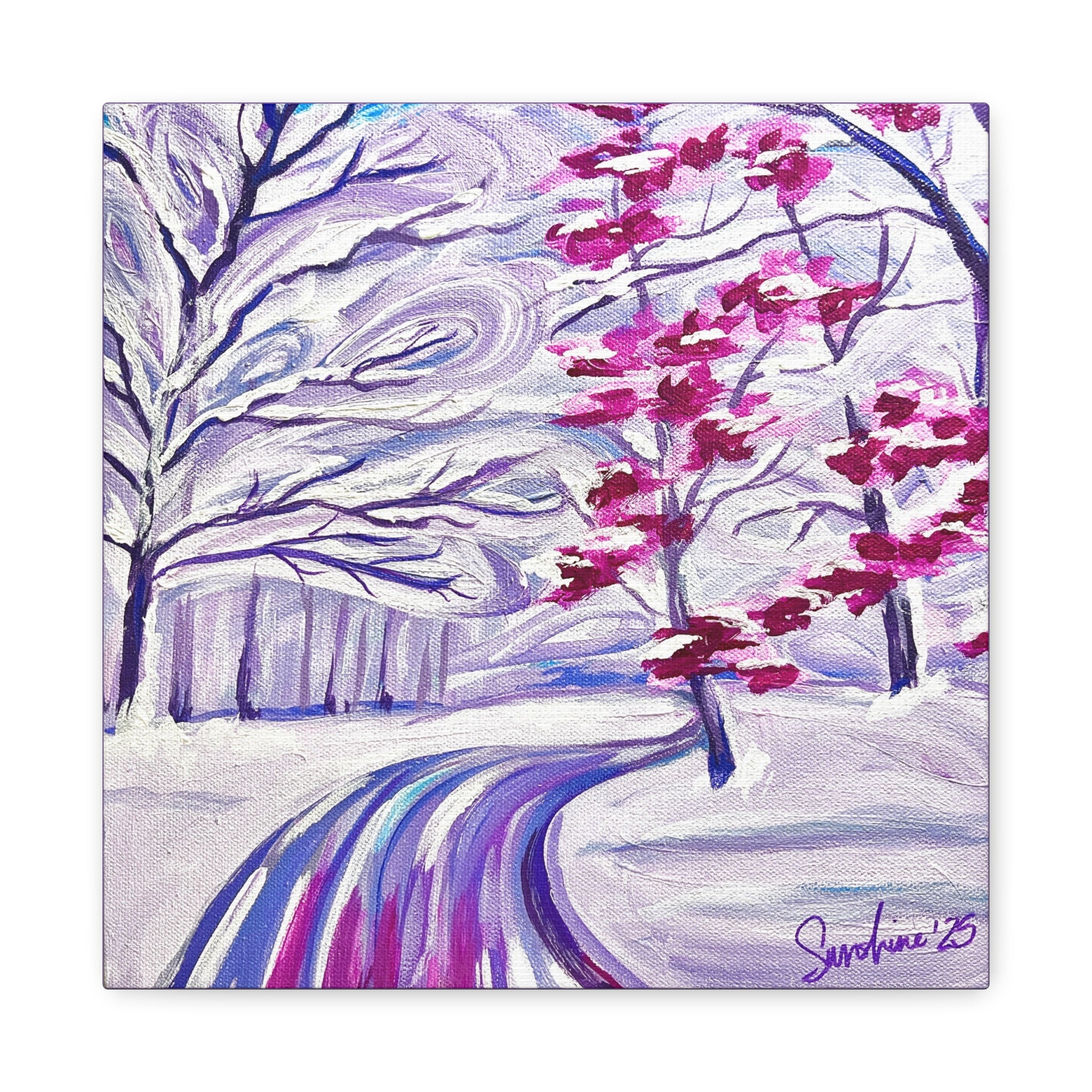 Winter Cherry Blossom Landscape Print Canvas | Matte Stretched Canvas