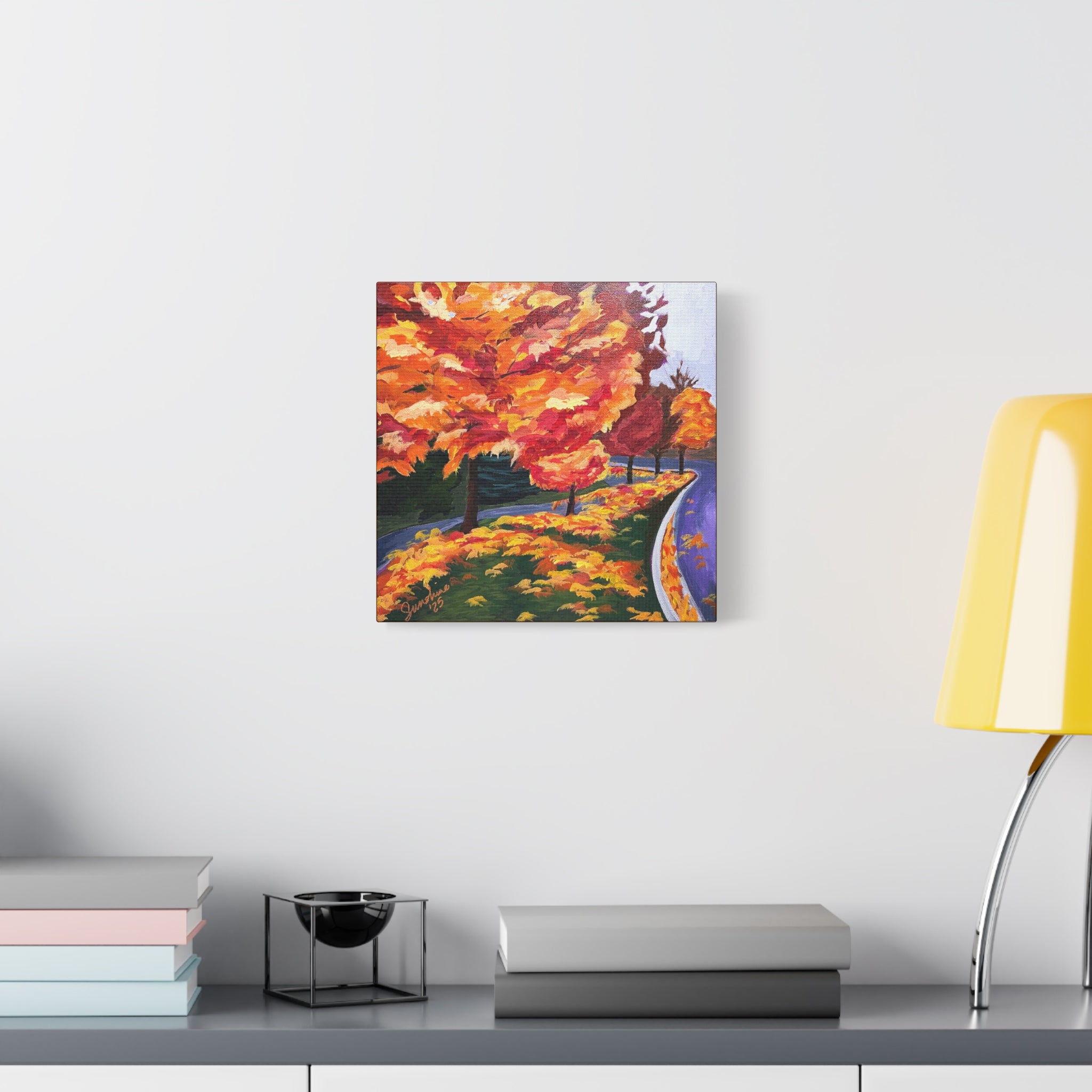 Autumn Lane Print on Canvas — Vibrant Fall Trees Stretched Wall Decor