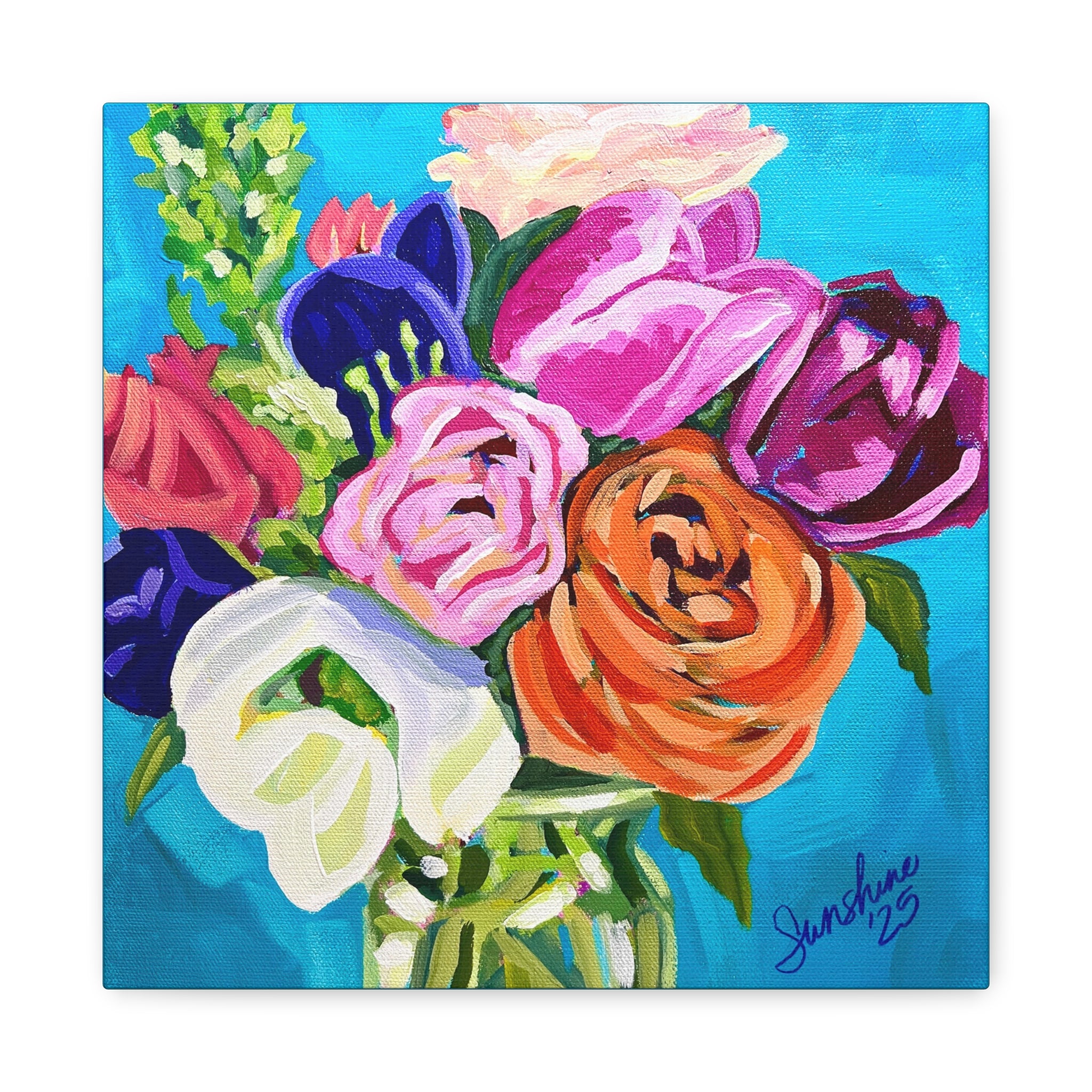 Colorful Floral Bouquet Print on Canvas