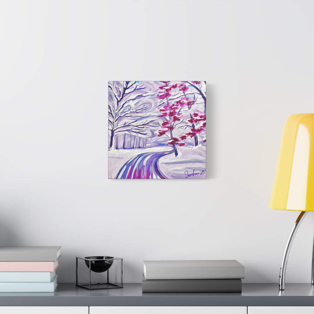 Winter Cherry Blossom Landscape Print Canvas | Matte Stretched Canvas