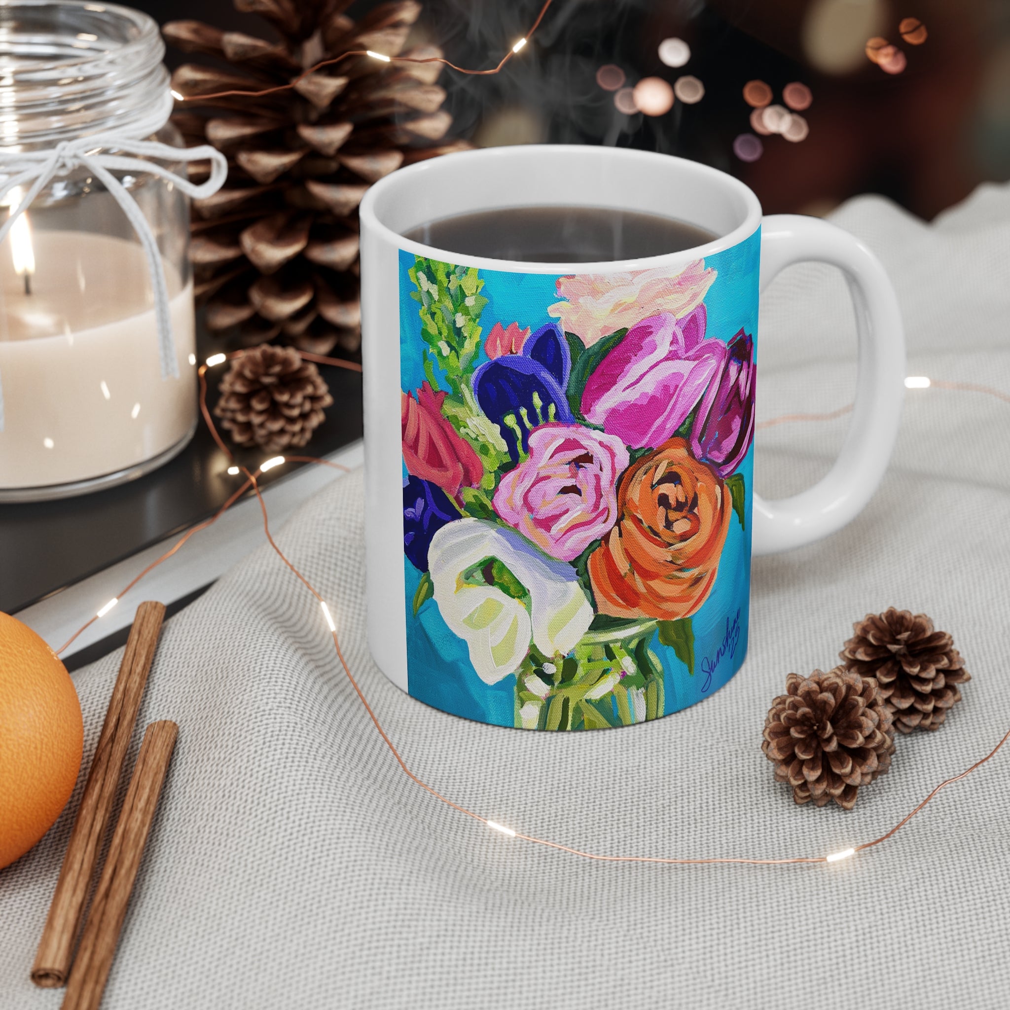 Colorful Floral Bouquet Mug | 11oz Ceramic Coffee Cup