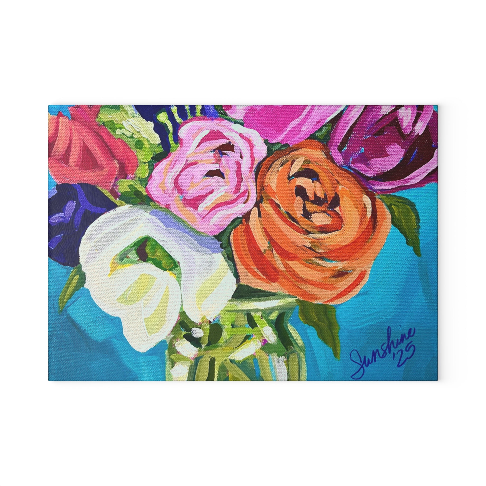 Bright Floral Bouquet Glass Cutting Board | Colorful Flower Kitchen Decor