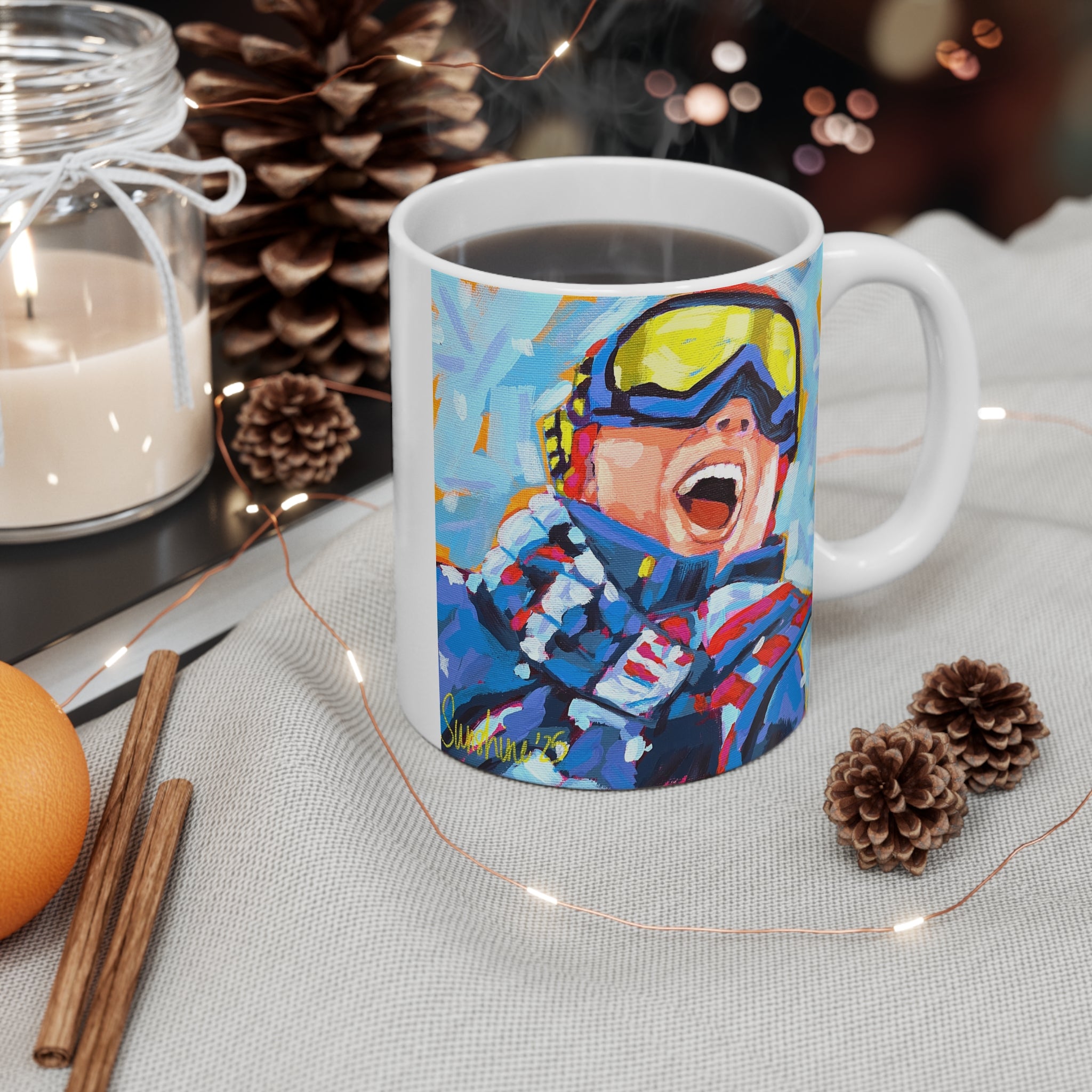 Joyful Ski Boy Painting mug | 11oz Skiing Winter Sports Coffee Mug
