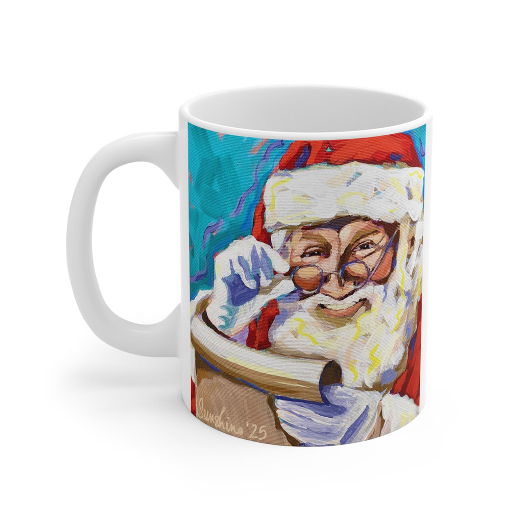 Santa Claus Reading List Mug | Christmas Santa Illustration, Holiday Coffee Cup