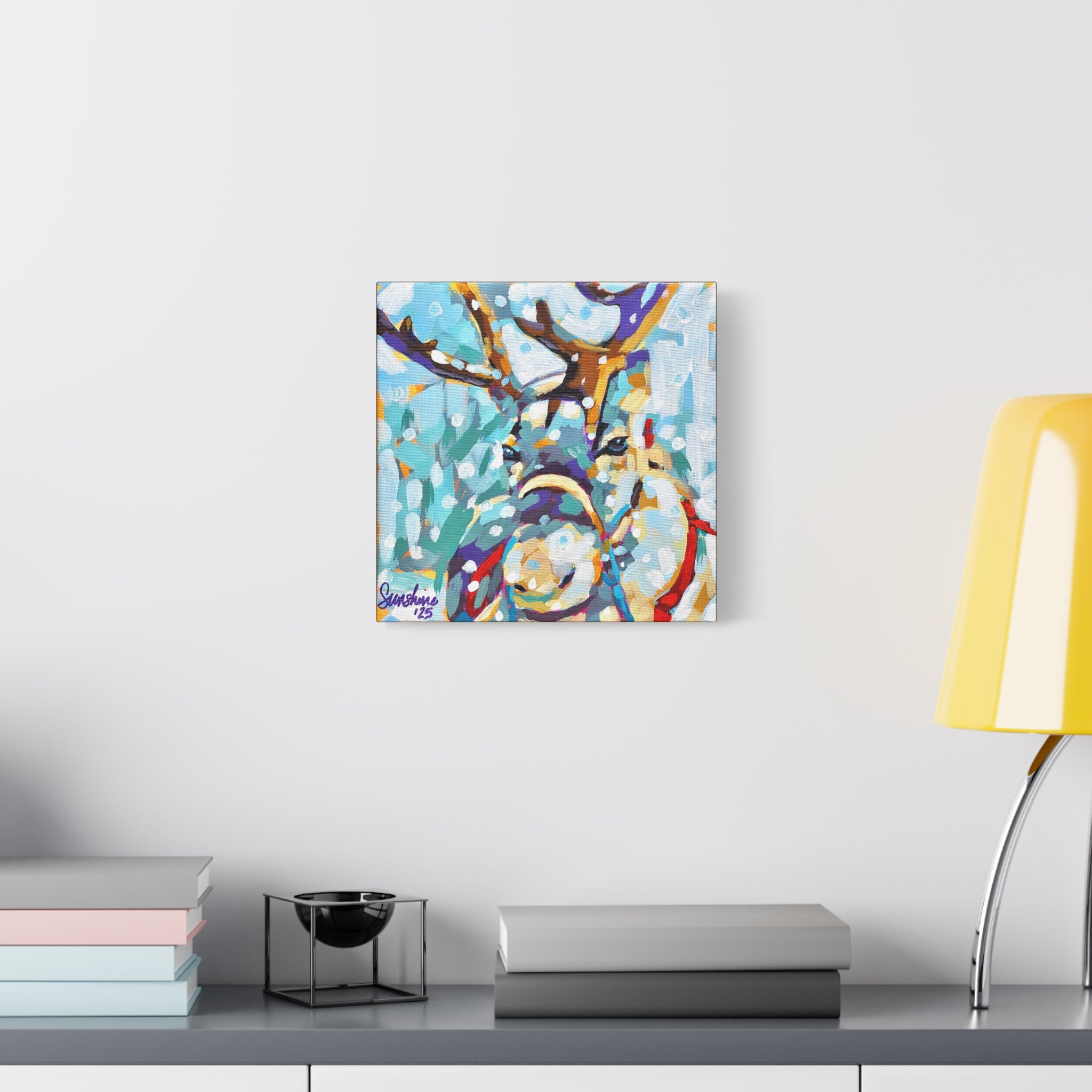 Colorful Reindeer Print on Canvas | Stretched Matte Wall Art