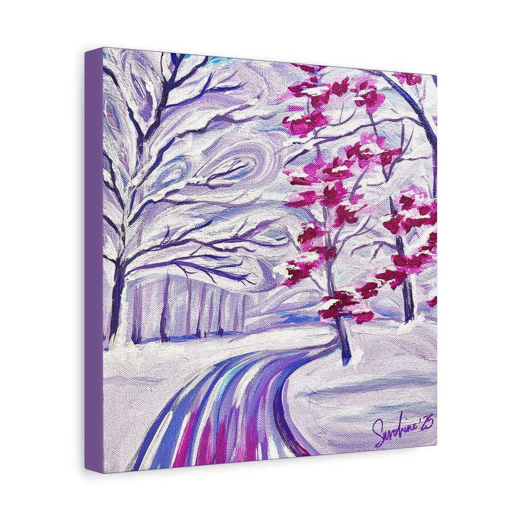 Winter Cherry Blossom Landscape Print Canvas | Matte Stretched Canvas