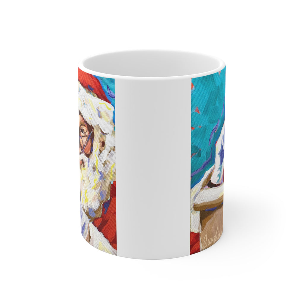 Santa Claus Reading List Mug | Christmas Santa Illustration, Holiday Coffee Cup