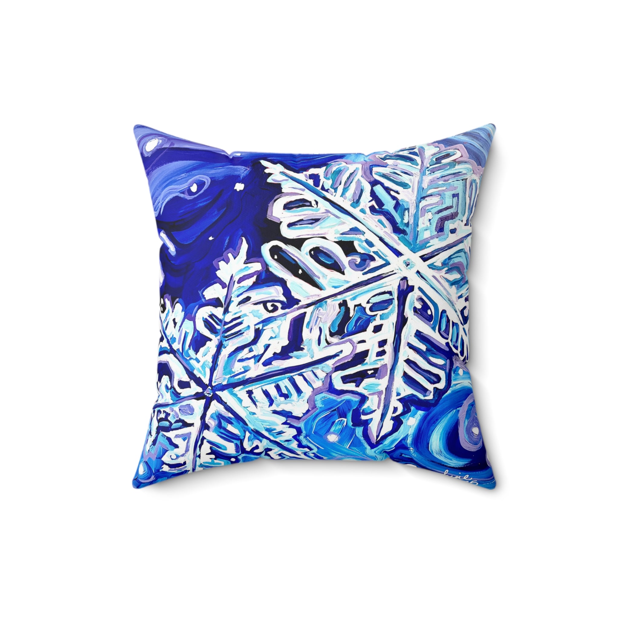 Blue Snowflake Pillow | Winter Snow Crystal Decorative Pillow