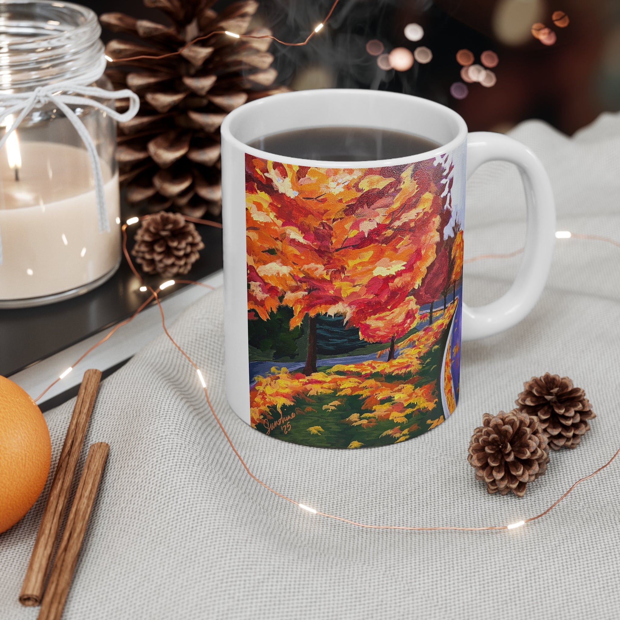 Autumn Lane Mug | Fall Leaves Ceramic Coffee Cup