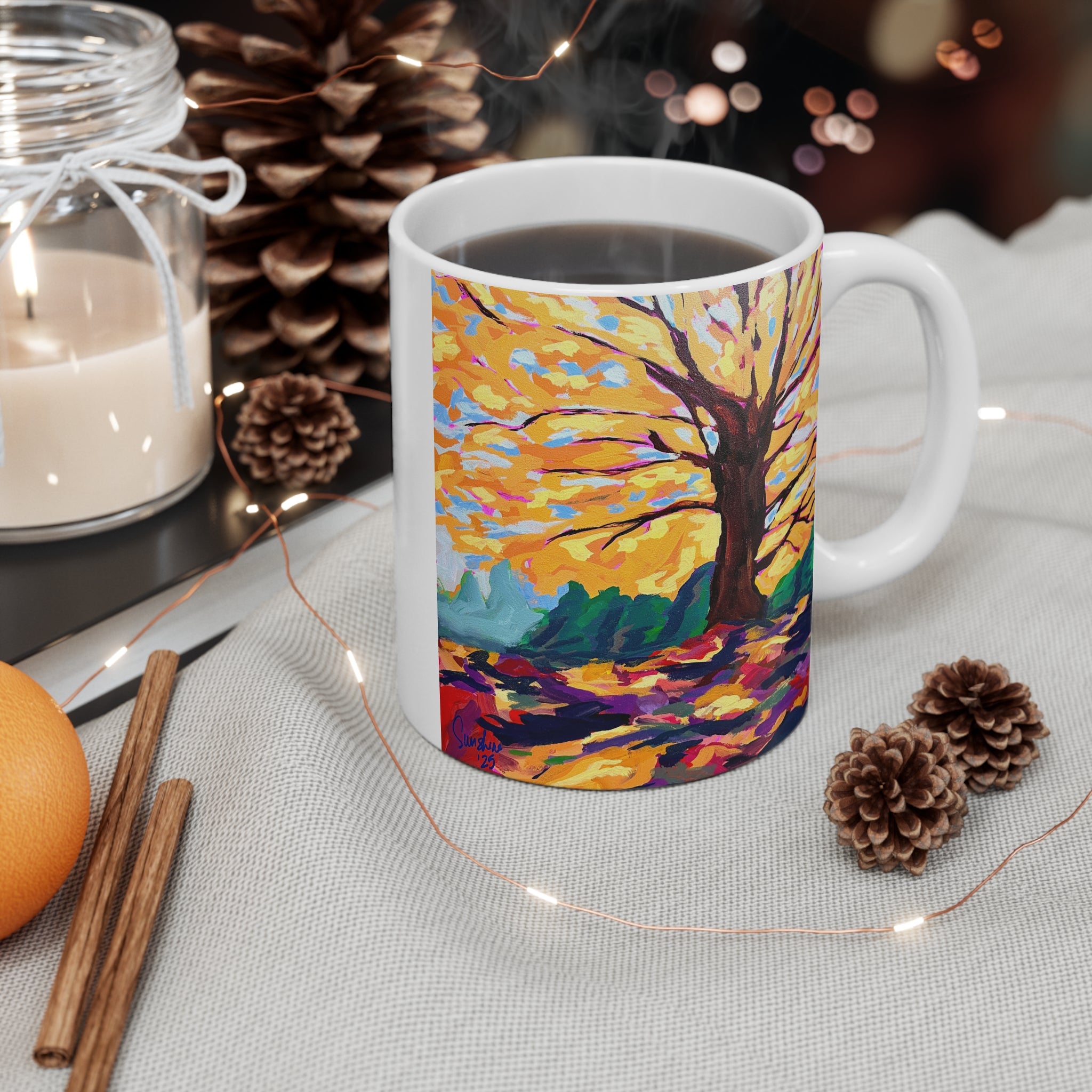 Autumn Tree Painting Mug | Fall Landscape Ceramic Coffee Mug