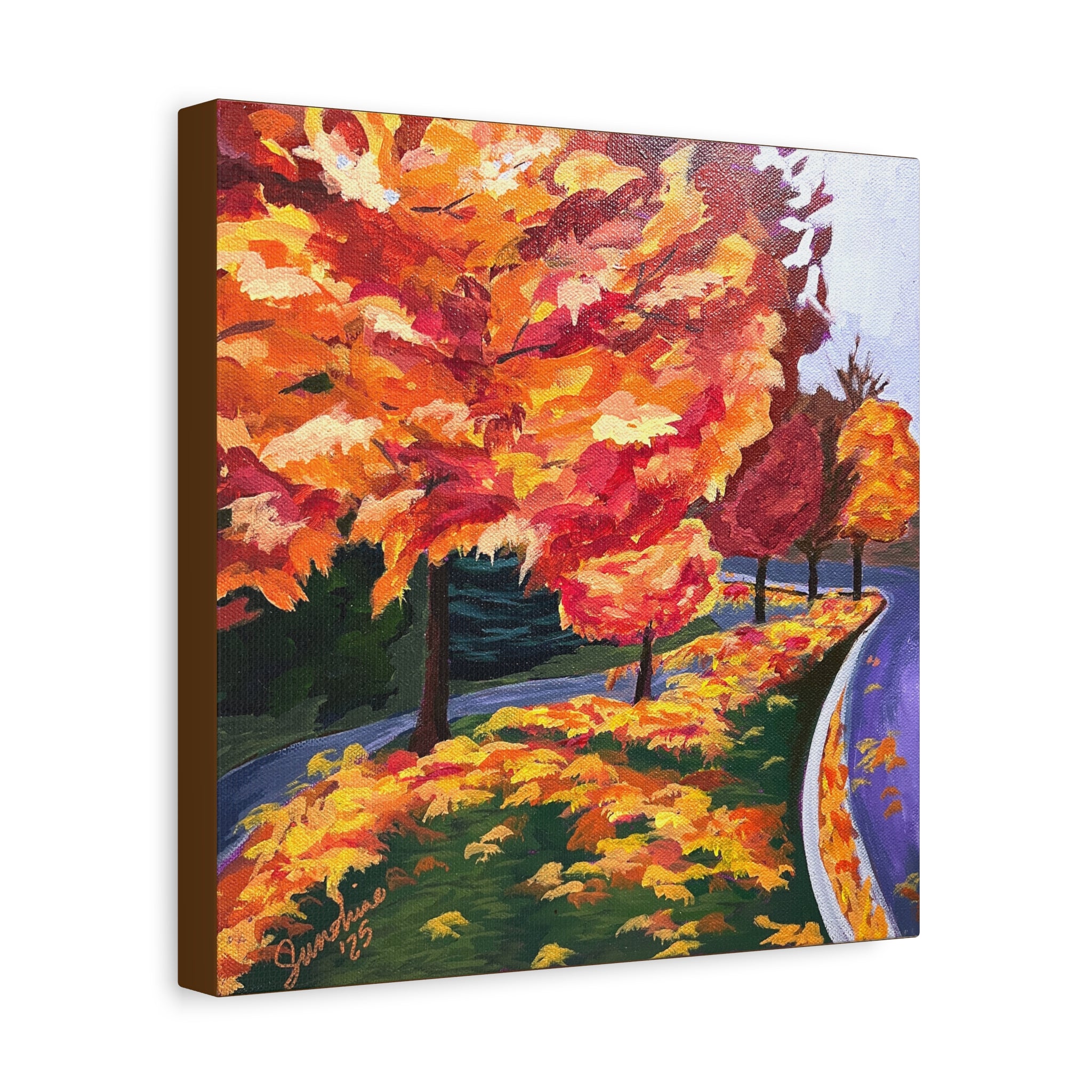 Autumn Lane Print on Canvas — Vibrant Fall Trees Stretched Wall Decor