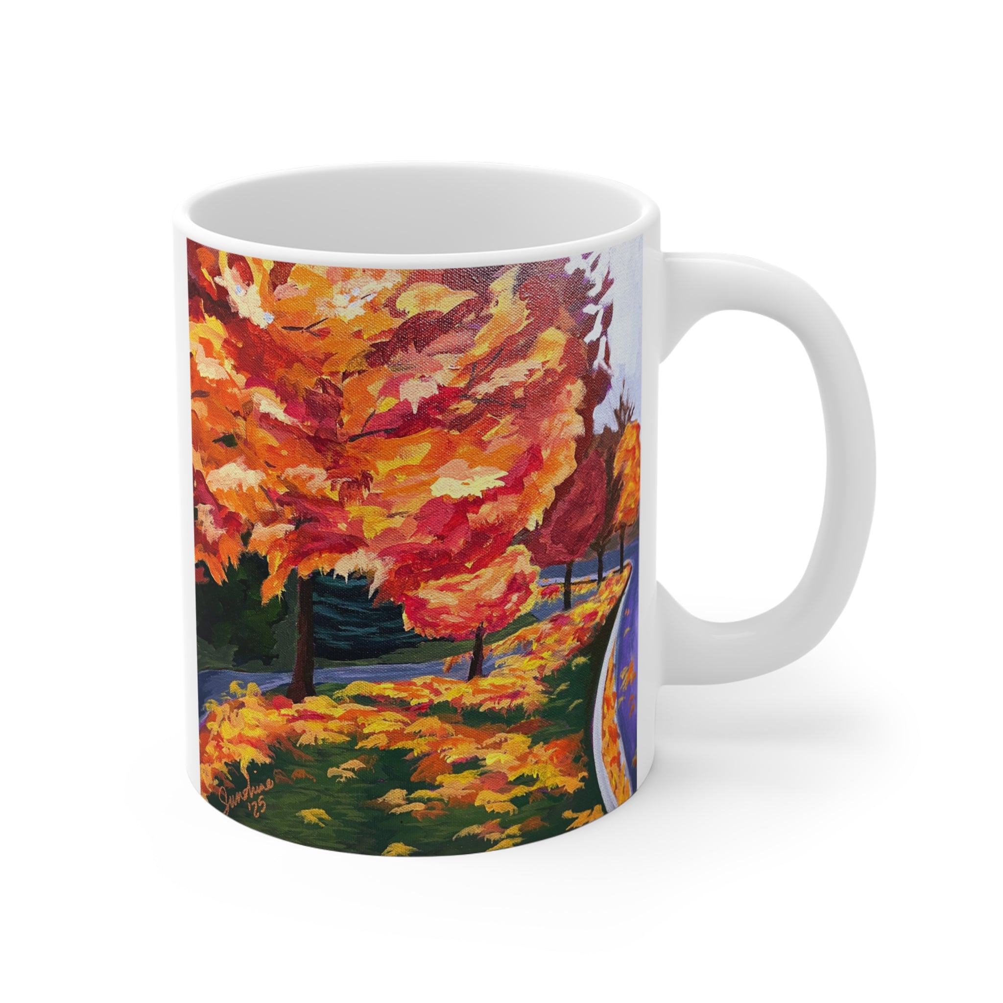 Autumn Lane Mug | Fall Leaves Ceramic Coffee Cup