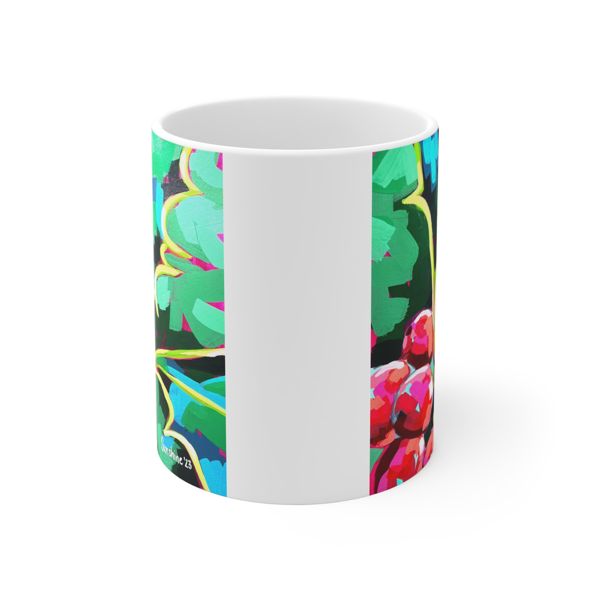 Holiday Holly Ceramic Mug 11oz — Festive Red Berries & Green Leaves Coffee Cup