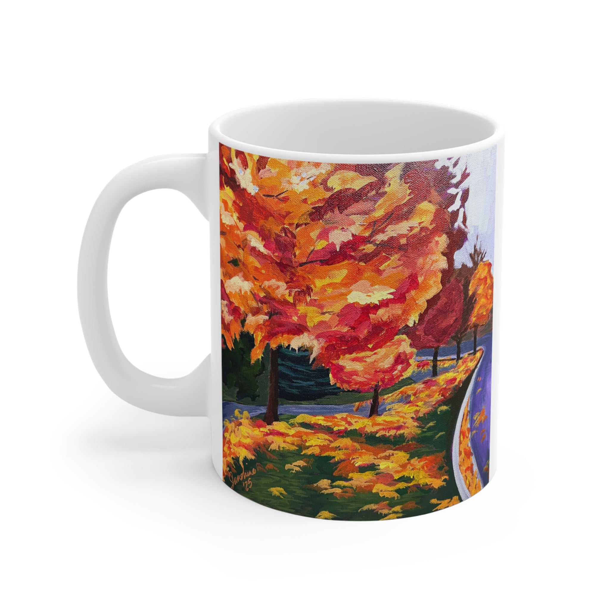 Autumn Lane Mug | Fall Leaves Ceramic Coffee Cup