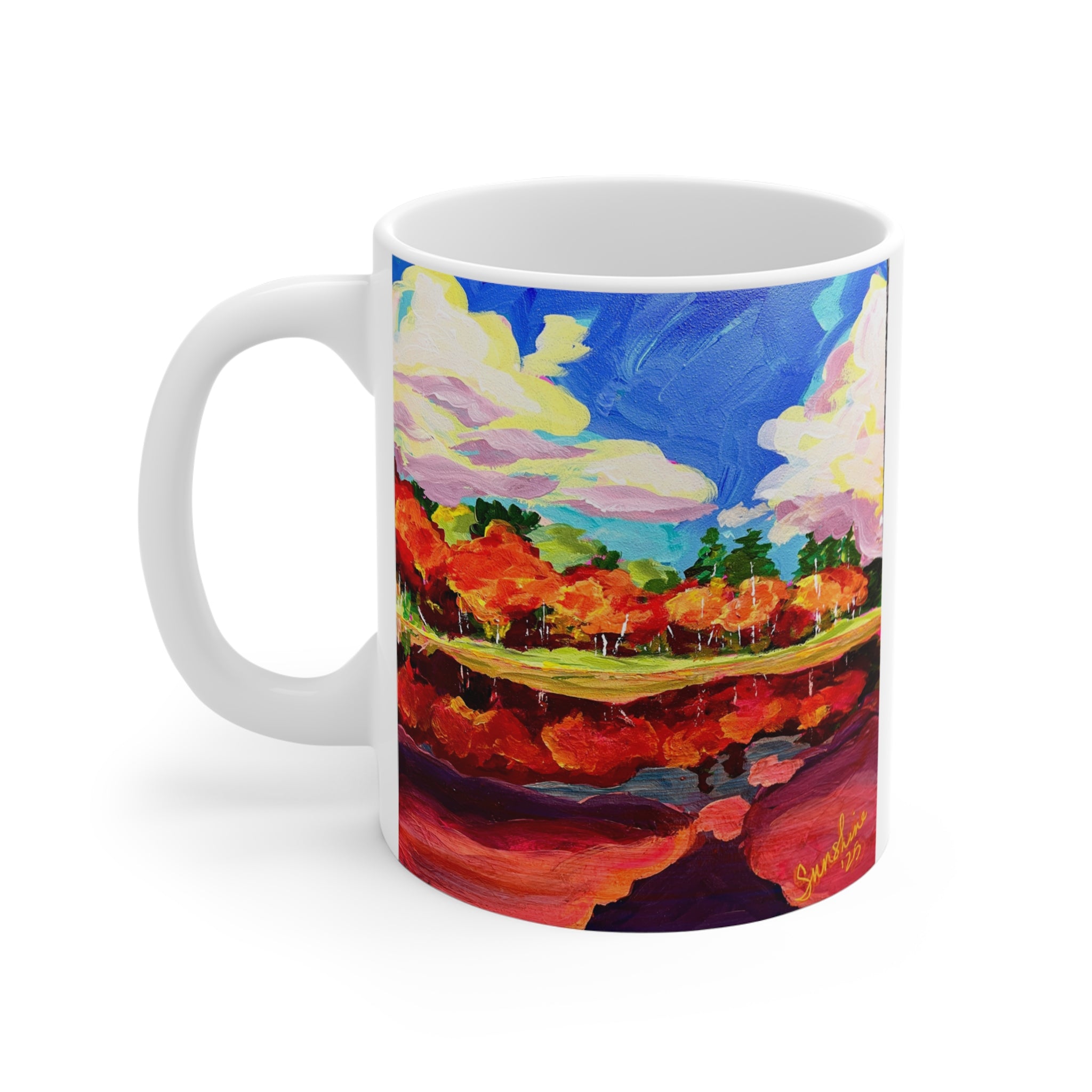 Autumn Lake Reflection Mug | Colorful Fall Landscape, Painted Trees