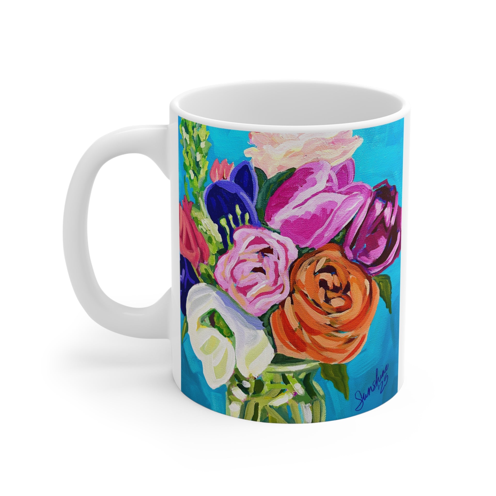 Colorful Floral Bouquet Mug | 11oz Ceramic Coffee Cup