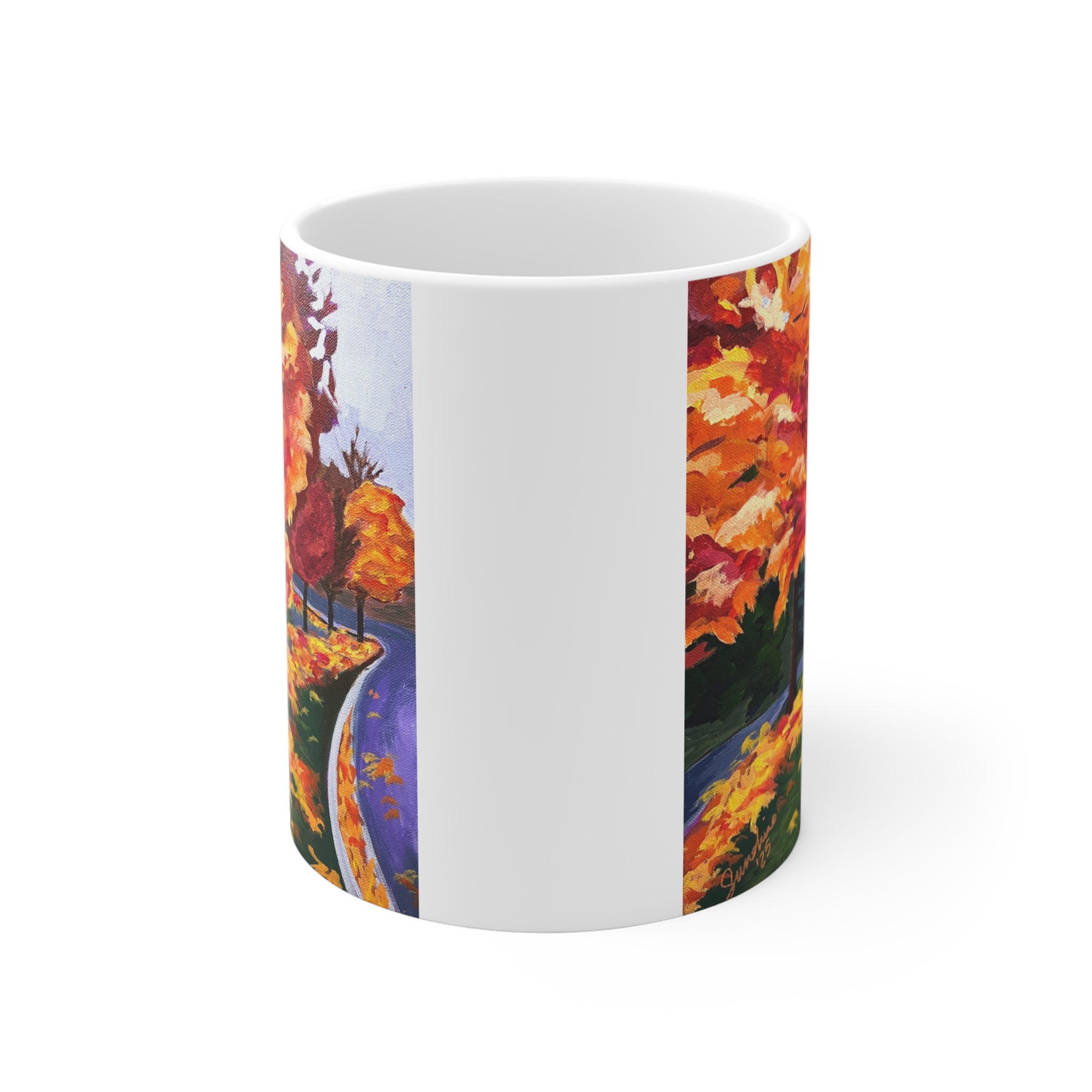 Autumn Lane Mug | Fall Leaves Ceramic Coffee Cup