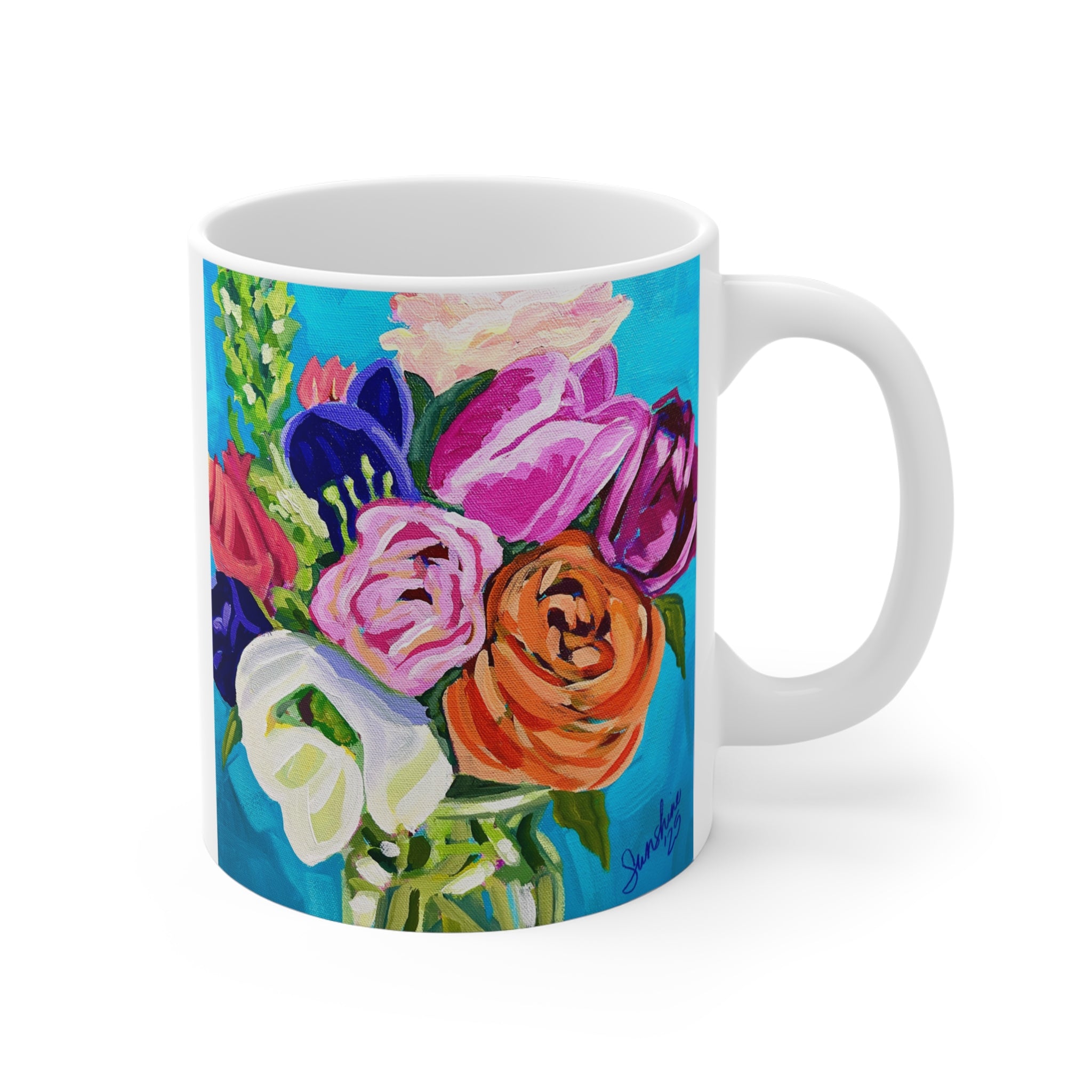 Colorful Floral Bouquet Mug | 11oz Ceramic Coffee Cup