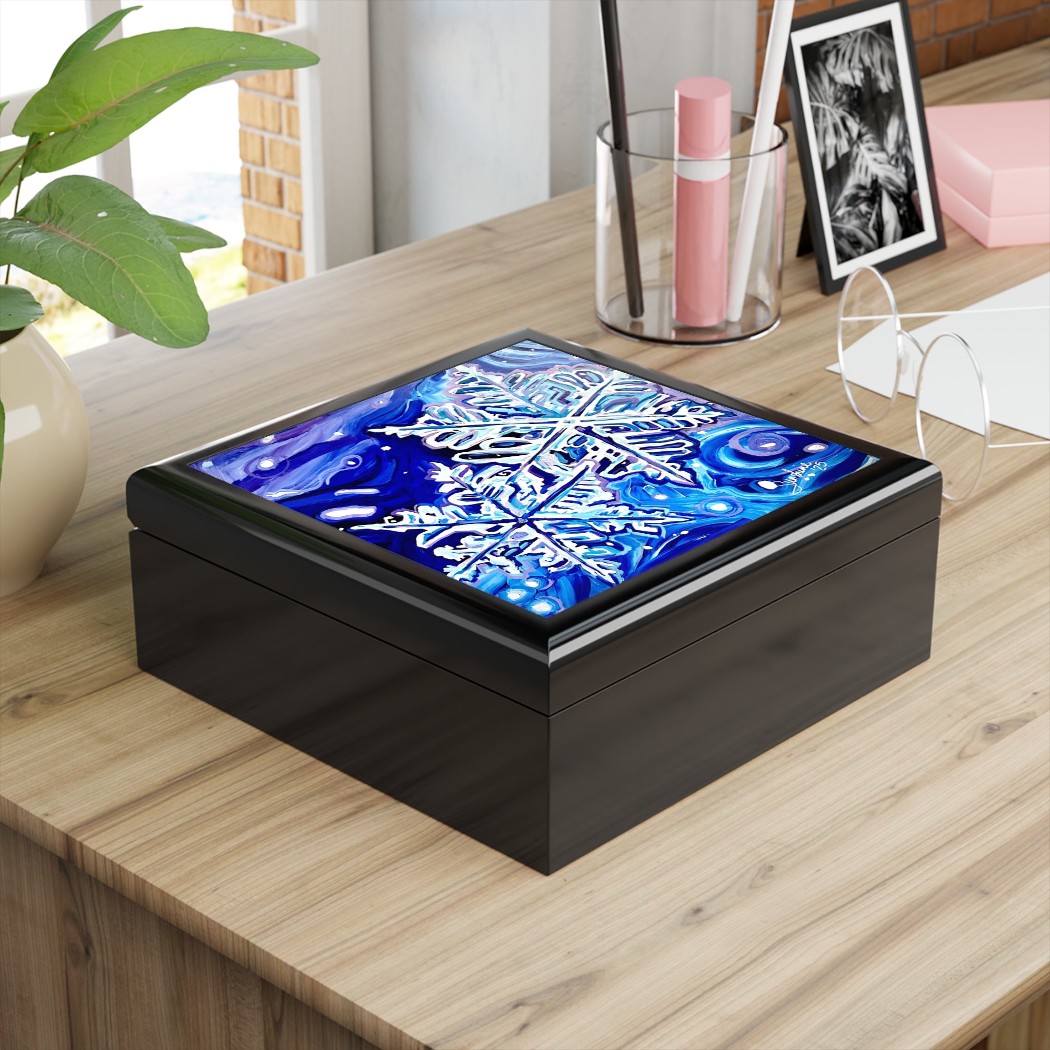 Jewelry Box — Blue Snowflake Decorative Keepsake Box