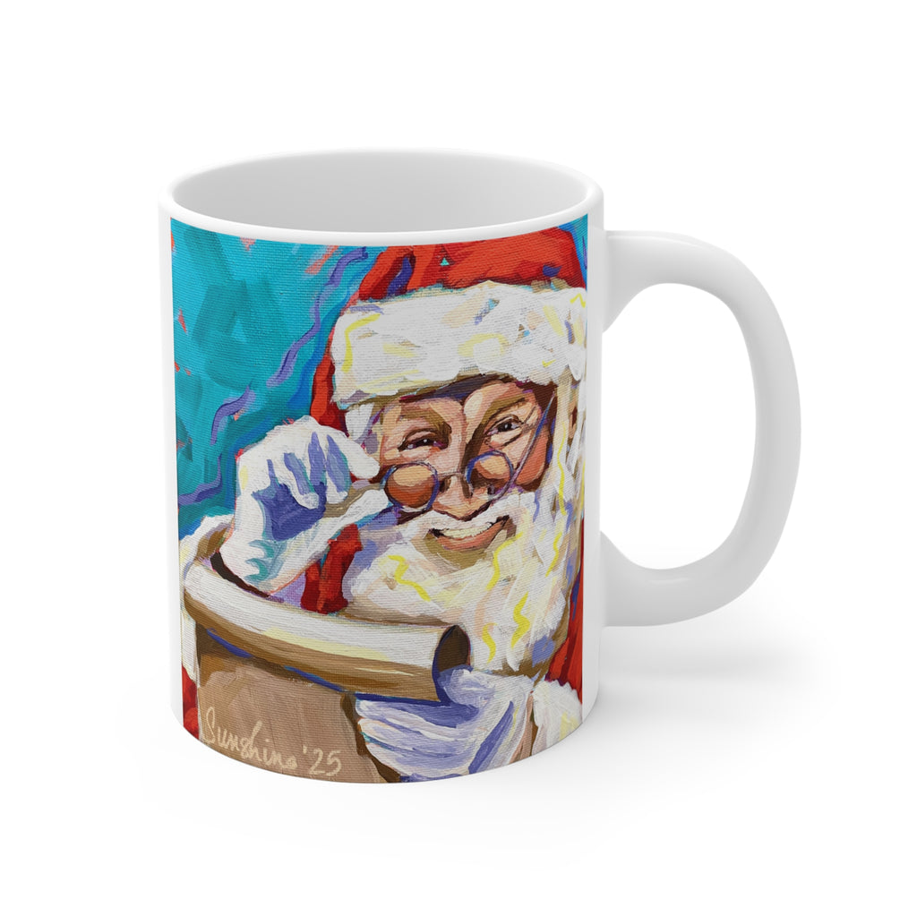 Santa Claus Reading List Mug | Christmas Santa Illustration, Holiday Coffee Cup