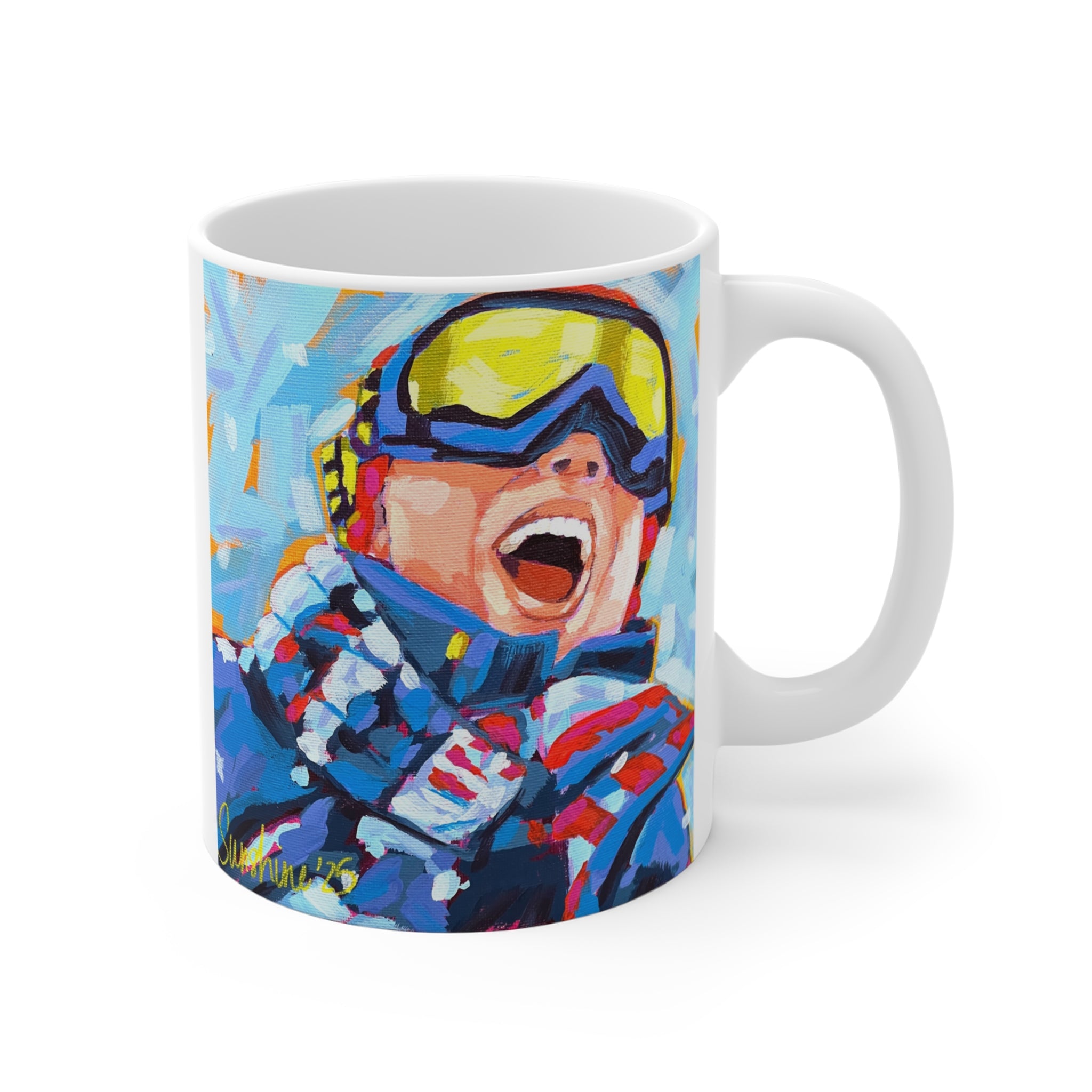 Joyful Ski Boy Painting mug | 11oz Skiing Winter Sports Coffee Mug