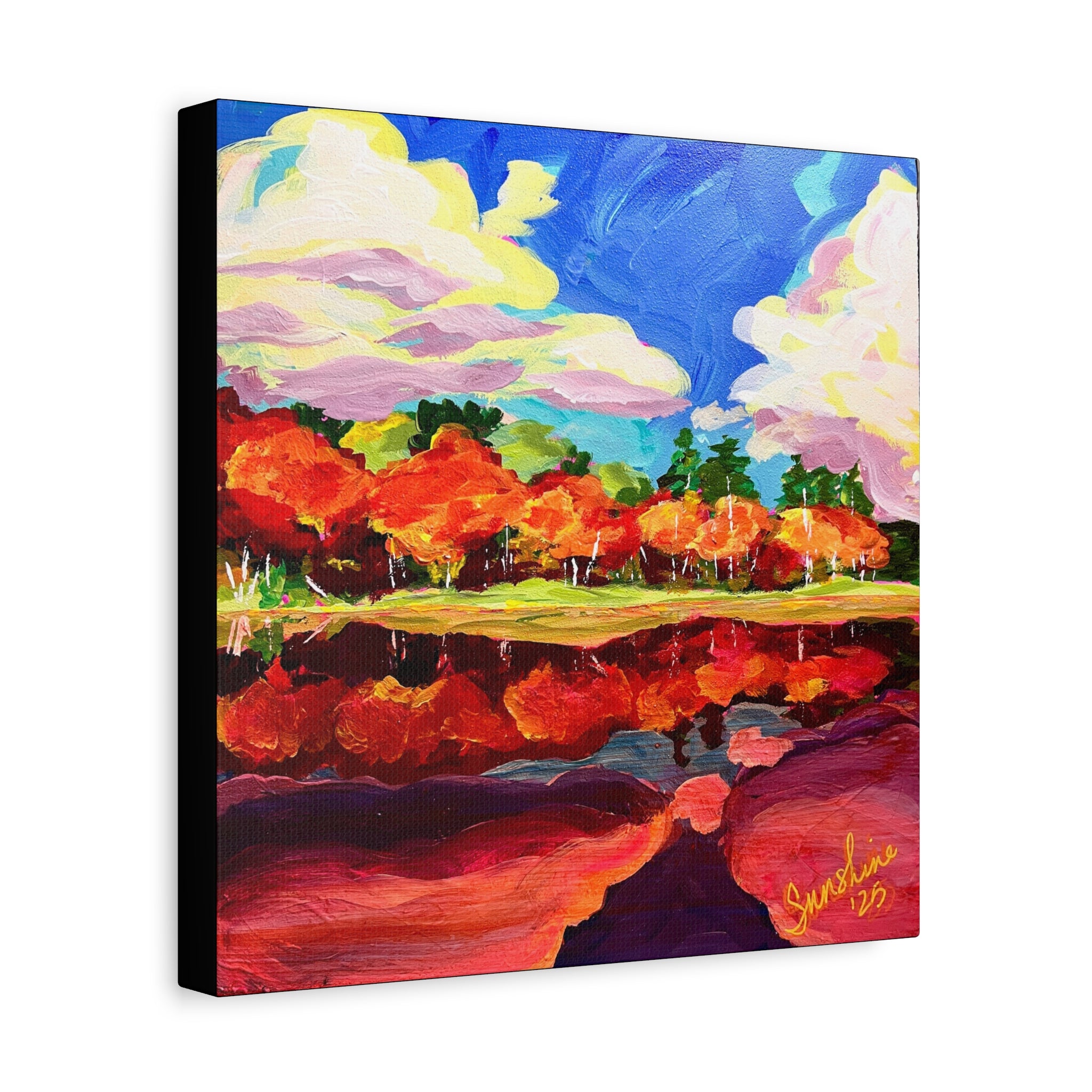 Autumn Lake Reflection Print on Canvas | Matte Stretched Wall Art