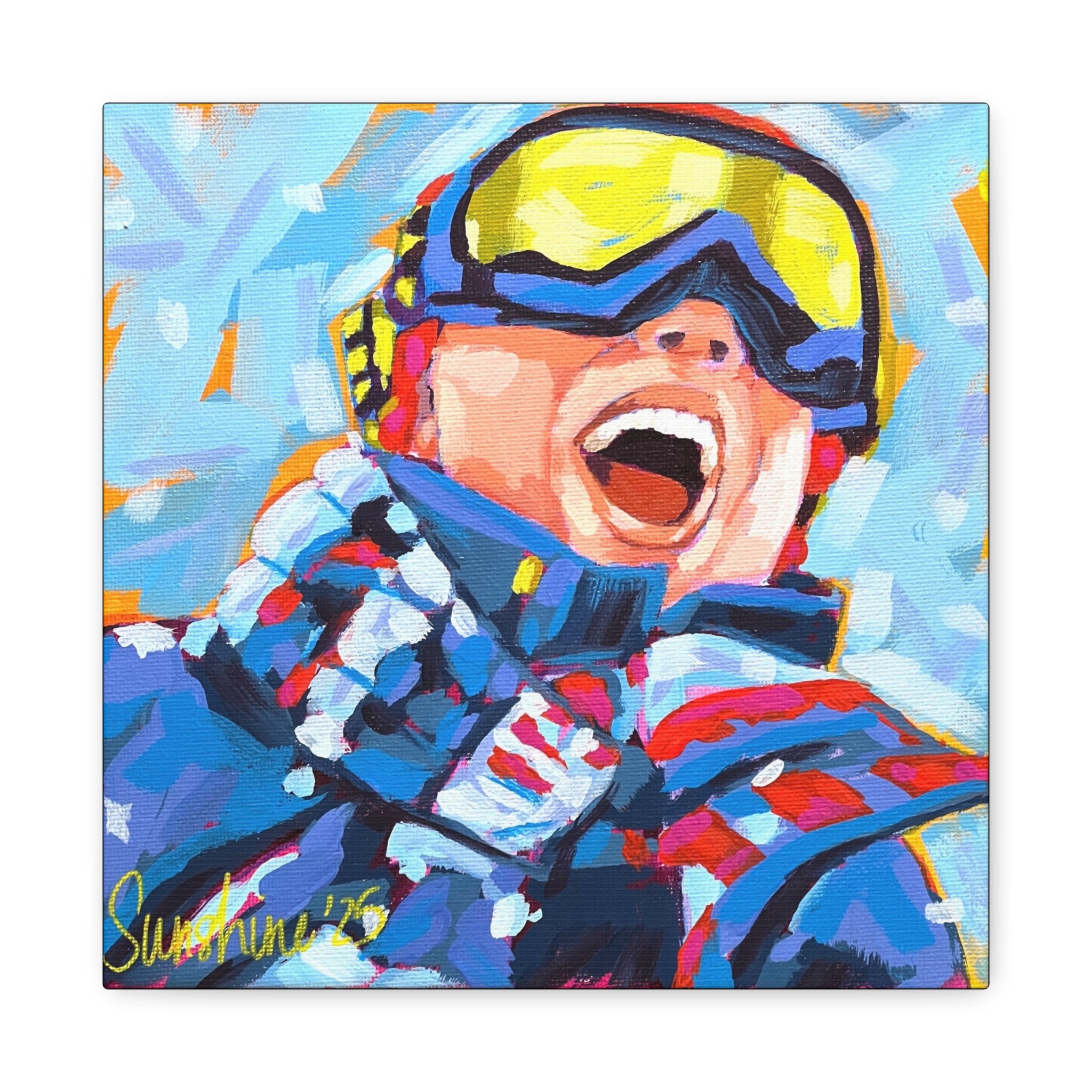 Joyful Skier Print on Canvas | Matte Stretched Canvas 1.25"