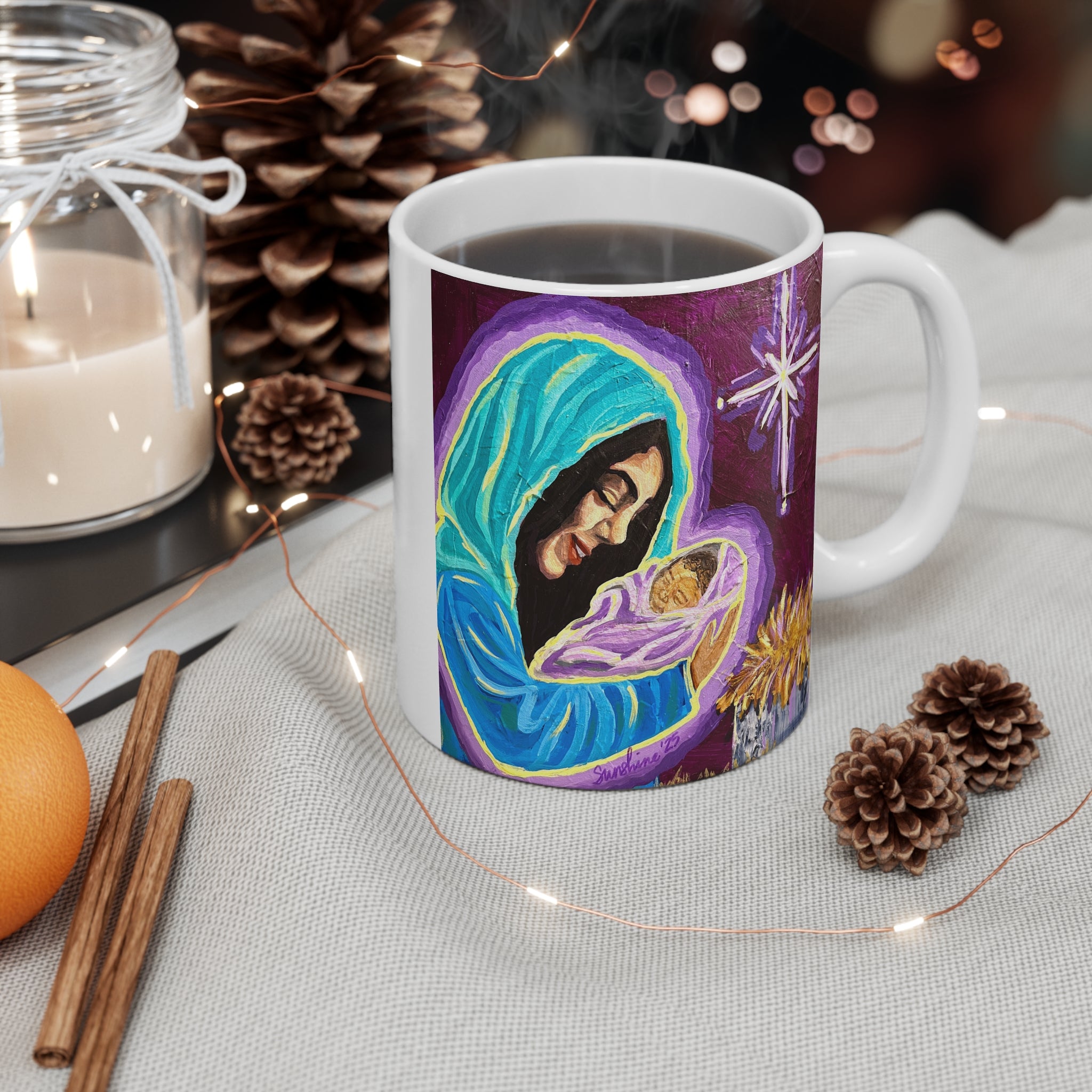 Mary and Baby Jesus Nativity Mug | Mary Holding Baby Jesus, Star of Bethlehem